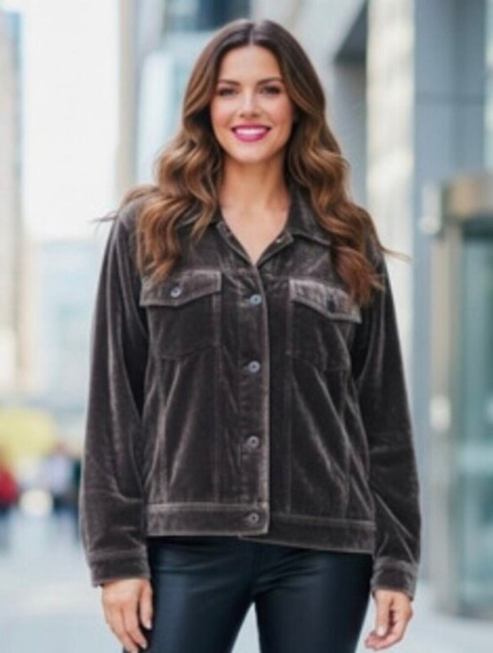 J Jill Silk CRUSHED VELVET Jacket XS Brown Blazer Pockets Glam Preppy Barbiecore